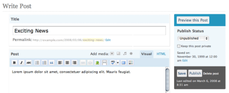 wordpress write page