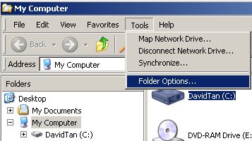 my computer tools folder options