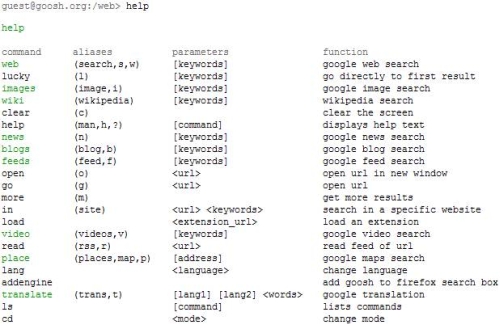 goosh google shell commands