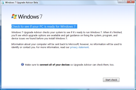 windows 7 upgrade advisor screenshot