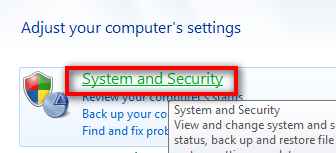 control panel system security windows 7