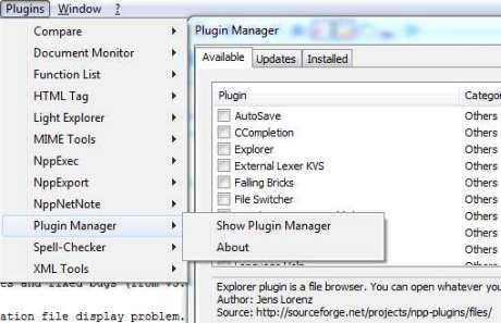notepad plus plugin manager