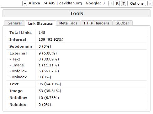 opera seobar tools link stats