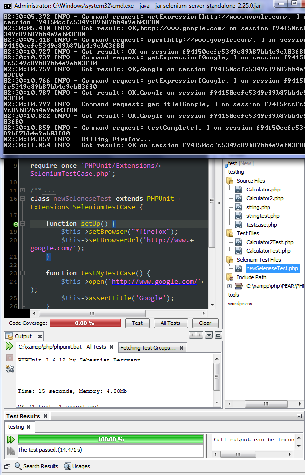 xampp netbeans phpunit selenium testing